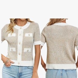 Womens Short Sleeve Button Front Cardigan Sweater SZ S NWOTs
